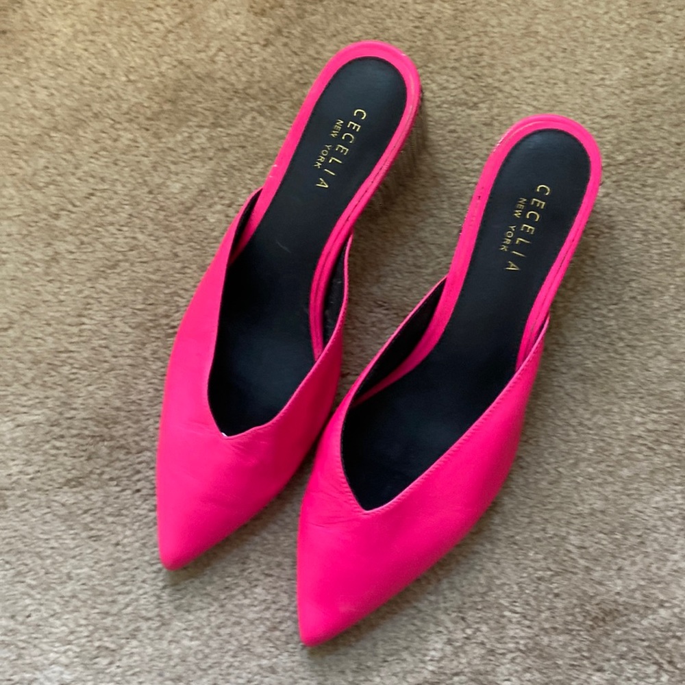Cecelia New York Short Heeled Pink Slide-on Shoes